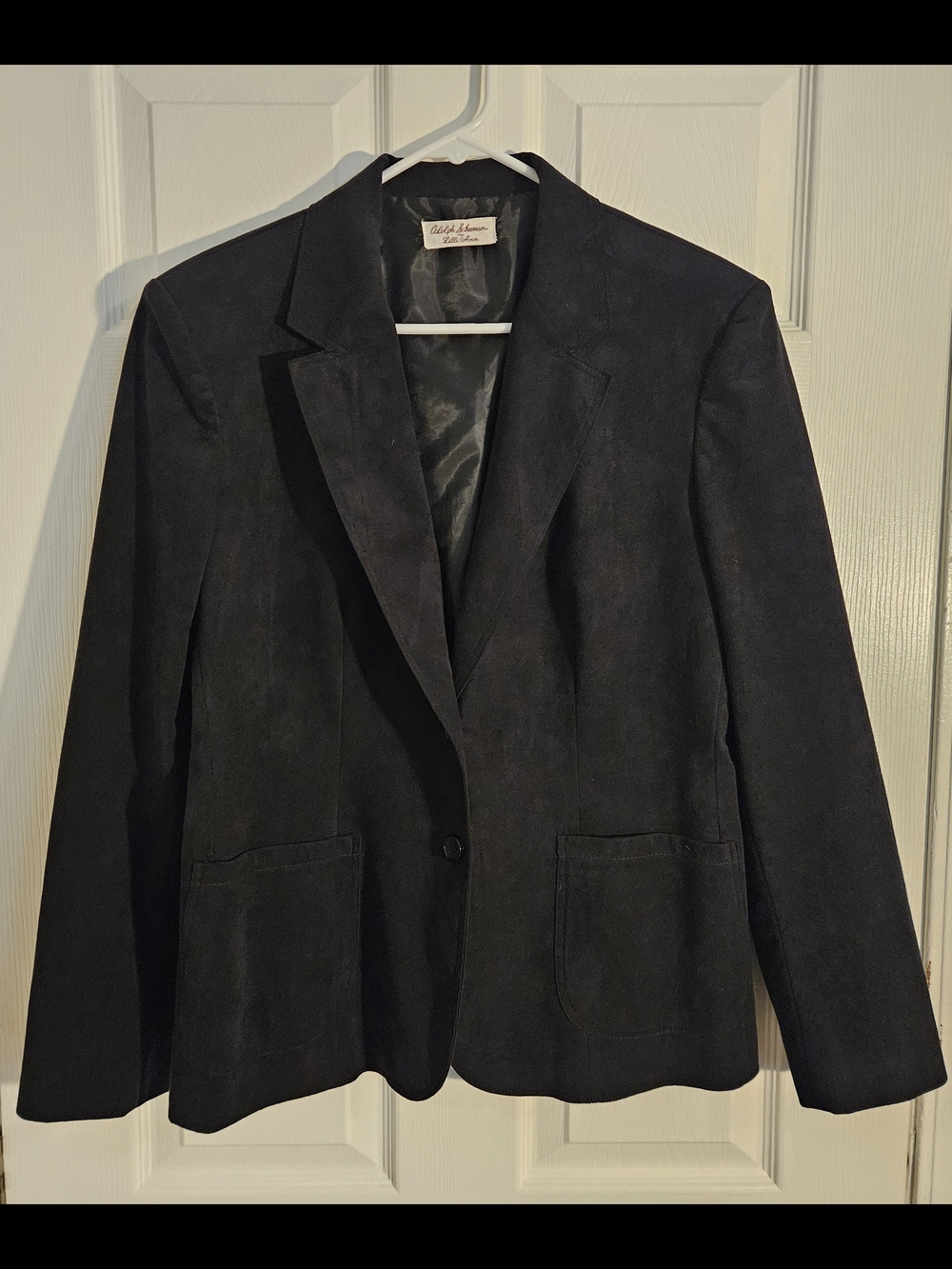 Vintage Lili Ann Adolph Shuman Womens Medium Black Ultrasuede Blazer